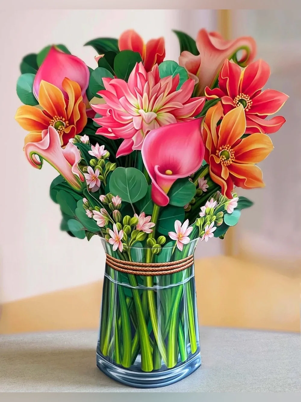 NWT LIFE SIZE/LIFE LIKE POP-UP DAHLIA 💐 IN VASE CARD! W/2ND MATCHING FLAT CARD
